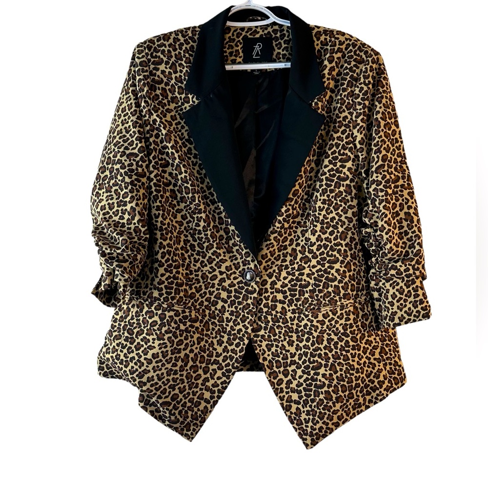 Rachel Zoe Leopard Print Blazer Ruched Sleeve Statement Jacket Size Large